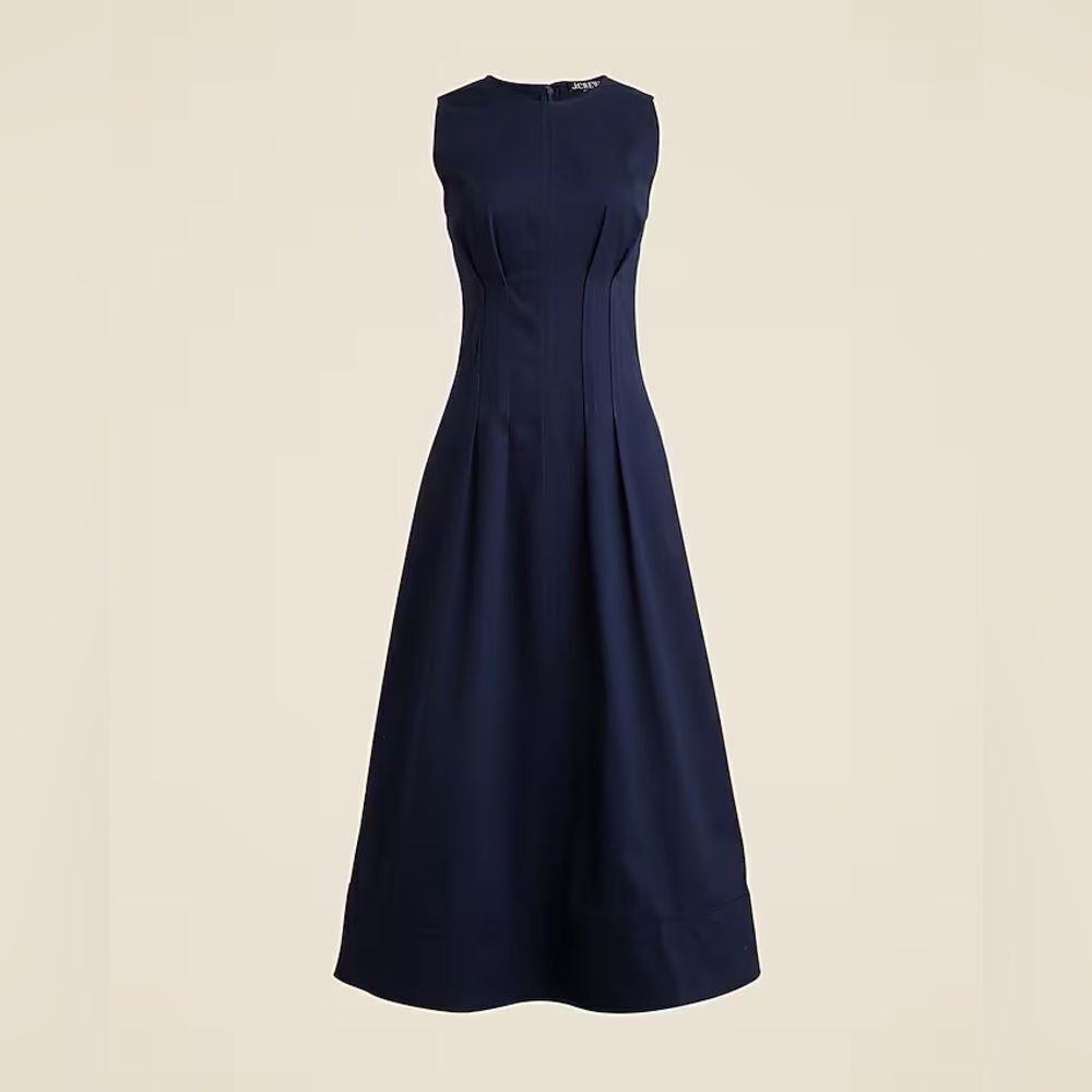 NWT J CREW Pintuck midi dress in stretch twill in navy - Picture 3 of 7